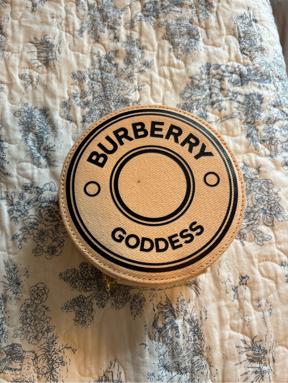 Burberry Beige and Black Round GODDESS Canvas Pouch
